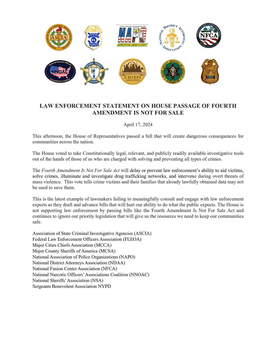 219 members of the House recklessly voted to take Constitutionally legal, relevant & publicly readily available investigative tools out of the hands local LE - those charged with preventing all types of crimes incl gun violence, rape, robbery & agg assault