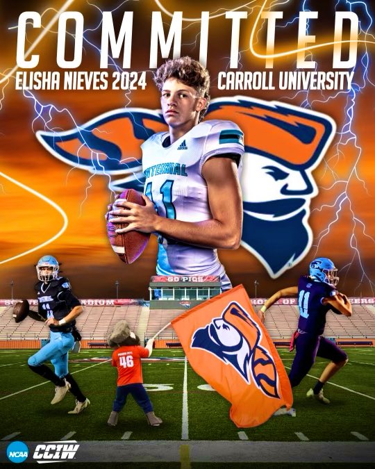 #AGTG Beyond excited to announce that I call <a href="/carrollu/">Carroll University</a> home! With my commitment I would like to thank <a href="/CoachBuddah/">Mike Budziszewski</a> &amp; <a href="/piofootball/">Carroll U Football</a> for welcoming me to the family!! <a href="/OLCoach_Ack/">Coach Ken Ackerman</a> <a href="/CoachHolleyCU/">Garren Holley</a> <a href="/Coachraby_/">Josh Raby</a> <a href="/Coach_JStewart/">Jamaal Stewart</a> <a href="/chs_cougars_fb/">Centennial Cougars Football</a> <a href="/CSmithScout/">Chris Smith</a> <a href="/PrepRedzoneWI/">Prep Redzone Wisconsin</a> <a href="/PrepRedzoneTN/">Prep Redzone Tennessee</a>
