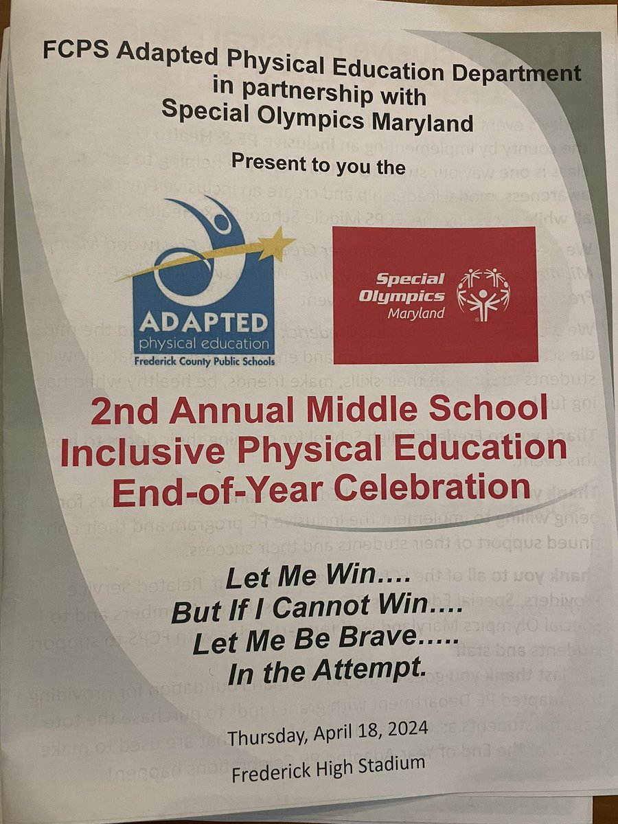 Final prep w/ my best helper….tomorrow’s the first of five end of year Adapted PE celebrations. Middle School Inclusive PE starts us off! Can’t wait to see all our student athletes ready to shine tomorrow! @RegaliaFCPS @FCPS_JBingman @TroyDKeller @K_Turner_FCPS @FCPS_ElemHPE