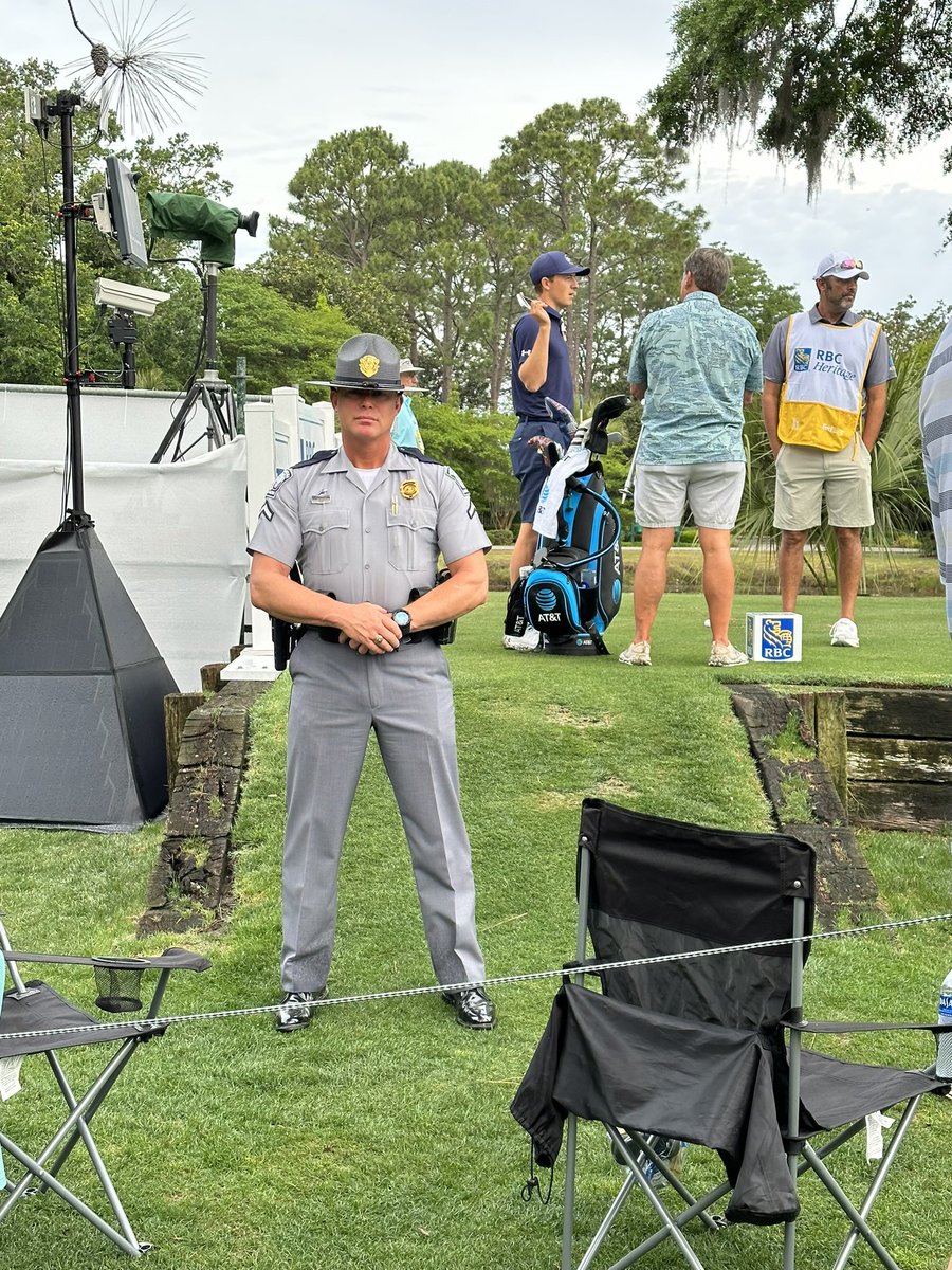 A few photos today from the RBC Heritage ⛳️ Pro-Am provided by TFC John Burnette who was working the event. He was assigned to be part of the security detail for Pro-Golfer @JordanSpieth Being a State Trooper can provide you with unique opportunities that not every job has.