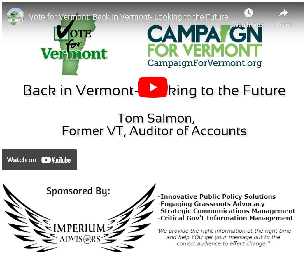 CampaignForVT's tweet image. Tom Salmon (former State Auditor) joined Pat on Vote for Vermont this week to talk about his deployment to Africa and his return to Vermont and what he sees in the states future.

vote802.com/looking_to_the…

#vtpoli #vtleg