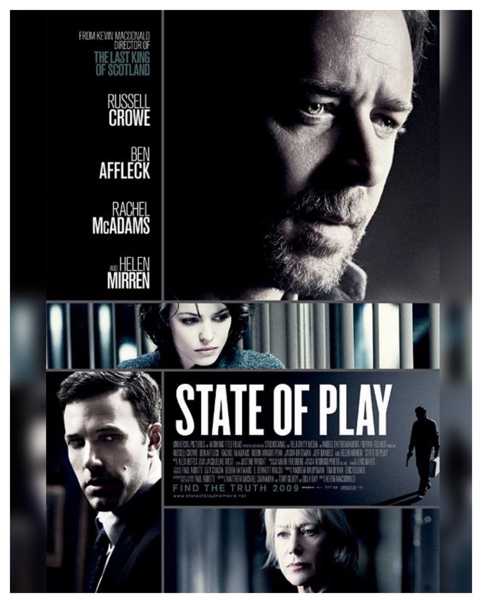 15 Years #StateOfPlay Starring: #RussellCrowe #BenAffleck #RachelMcAdams #HelenMirren #RobinWright #HarryLennix #JasonBateman #JeffDaniels #JoshMostel #MichaelJace #MichaelWeston #ViolaDavis #DavidHarbour Directed By: #KevinMacdonald 
 
#WreckLeaguePodcast