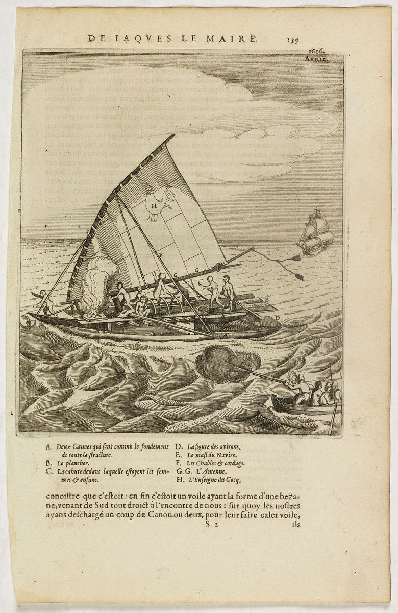 The attack by Schouten and his men on a waka.  Scarce print on French text sheet showing the attack by Schouten and his men on a waka.
#rareprints #collecting #buyorbid #antiqueprints #map #printart #papercollector #history #collectibles #oldpaper #vintage #auction #historylover
