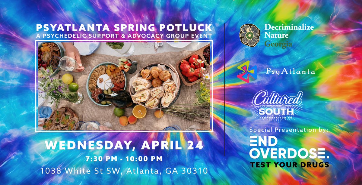 Announcement: NEXT WED, April 24th - Decriminalize Nature Georgia is having a spring #Potluck with a special guest from @EndOverdose giving a presentation on how to save lives in the event of an #overdose - Free Food, Free #Naloxone Kits, Free #fentanyl test kits.

@DecrimNature