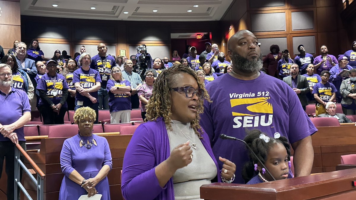 Today, we attended a @fairfaxcounty Board of Supervisors Hearing to demand that the Board fully fund the #MRA, address wage compression and provide affordable health insurance. Check back in to see what we & @SEIU32BJ are up to in Fairfax as we push toward #UnionsForAll!