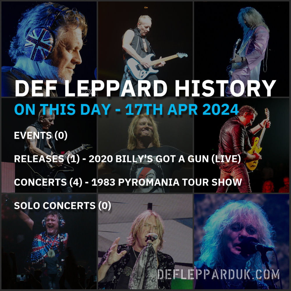 On This Day In #DEFLEPPARD History - 17th April #pyromania #defleppard2015 #defleppard2017 #hitsvegas #dltourhistory #onthisday On This Day in Def Leppard History - 17th April, the following concerts and events took place. deflepparduk.com/on-this-day-17…
