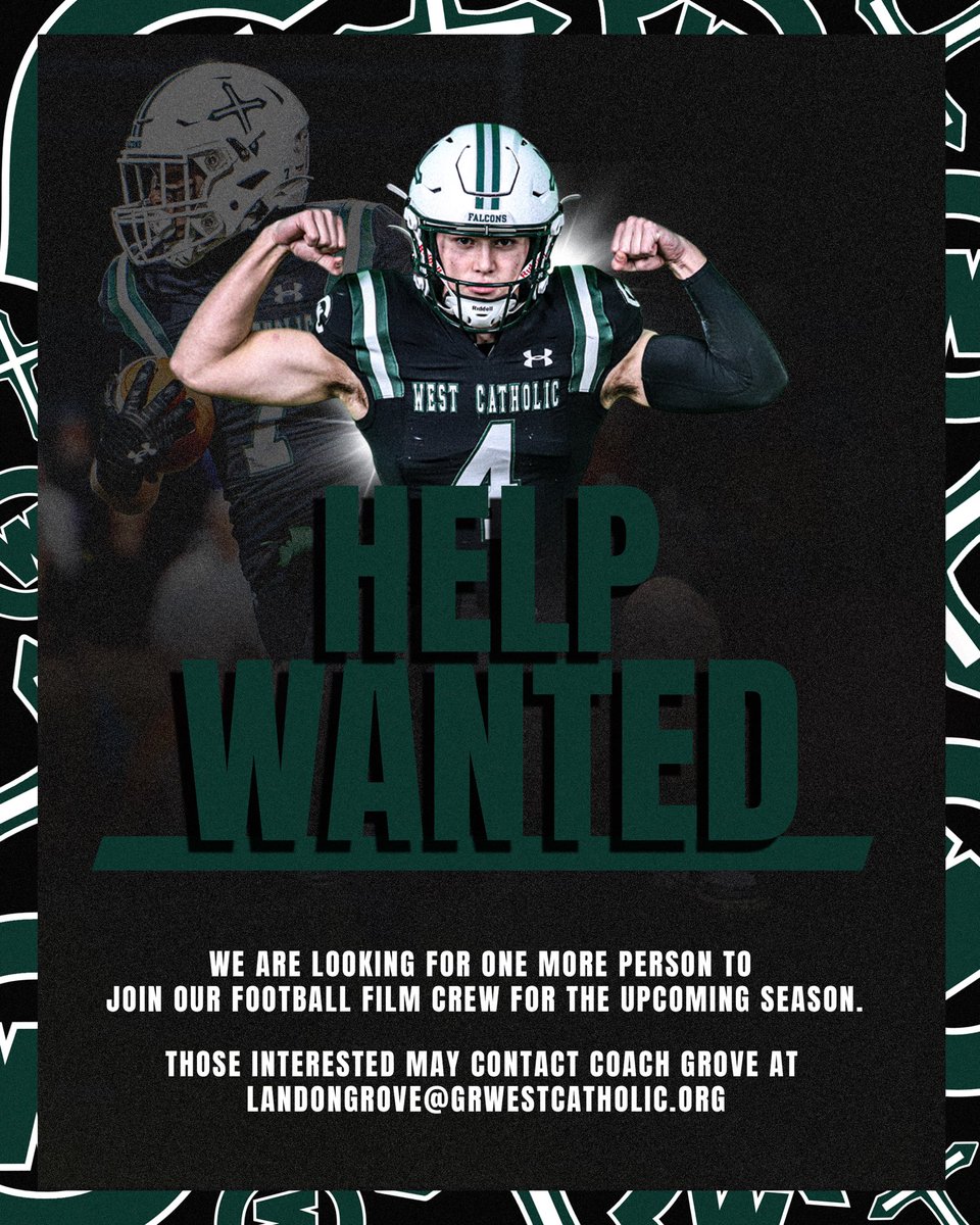 HELP WANTED! We are looking for one more tech-savvy person to join our football film crew for this upcoming 2024 season. For those interested, please contact Coach Grove at landongrove@grwestcatholic.org #WeTheWest | #GRWCFootball