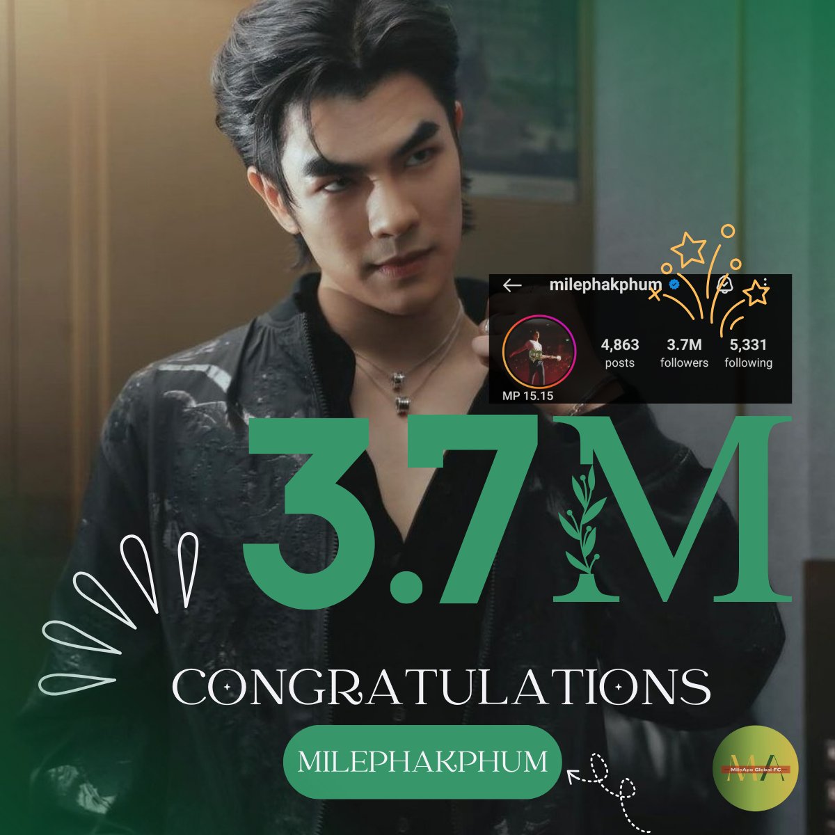 Congratulations Mile on hitting 3.7 million IG followers! Wishing you continued success and happiness🎉

#3M7LoveForMile
@milephakphum