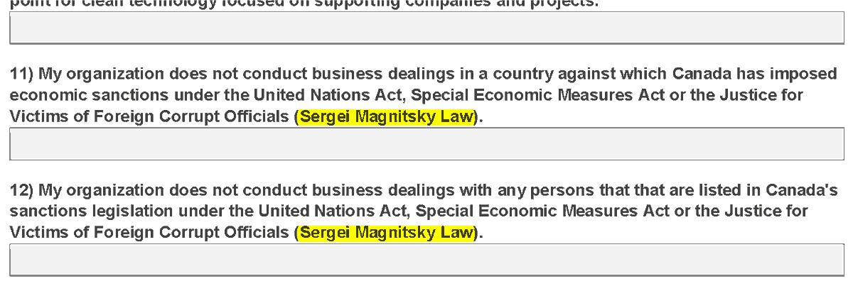 Earlier today, I submitted a proposal to a Canadian government department and I was pleased to see compliance with #SergeiMagnitsky law was a mandatory attestation. To learn more about Sergei Magnitsky and how the law came to be, I recommend the book #RedNotice by @Billbrowder