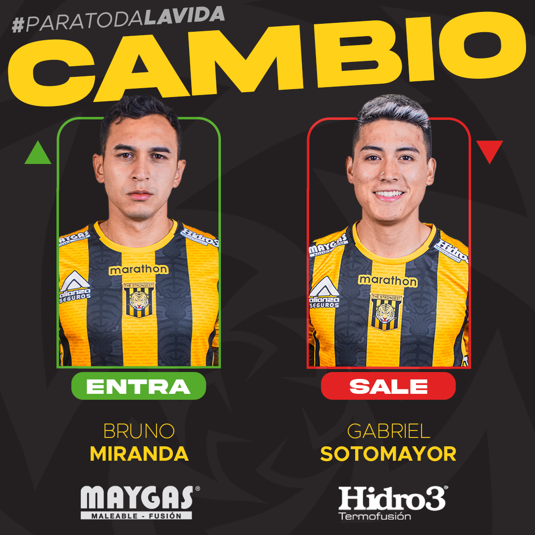 Los cambios llegan en los momentos precisos, acompañados de #Hidro3 y #Maygas 🐯🔁 75' ➡️ Bruno Miranda ⬅️ Gabriel Sotomayor #ClubTheStrongest #ParaTodaLaVida