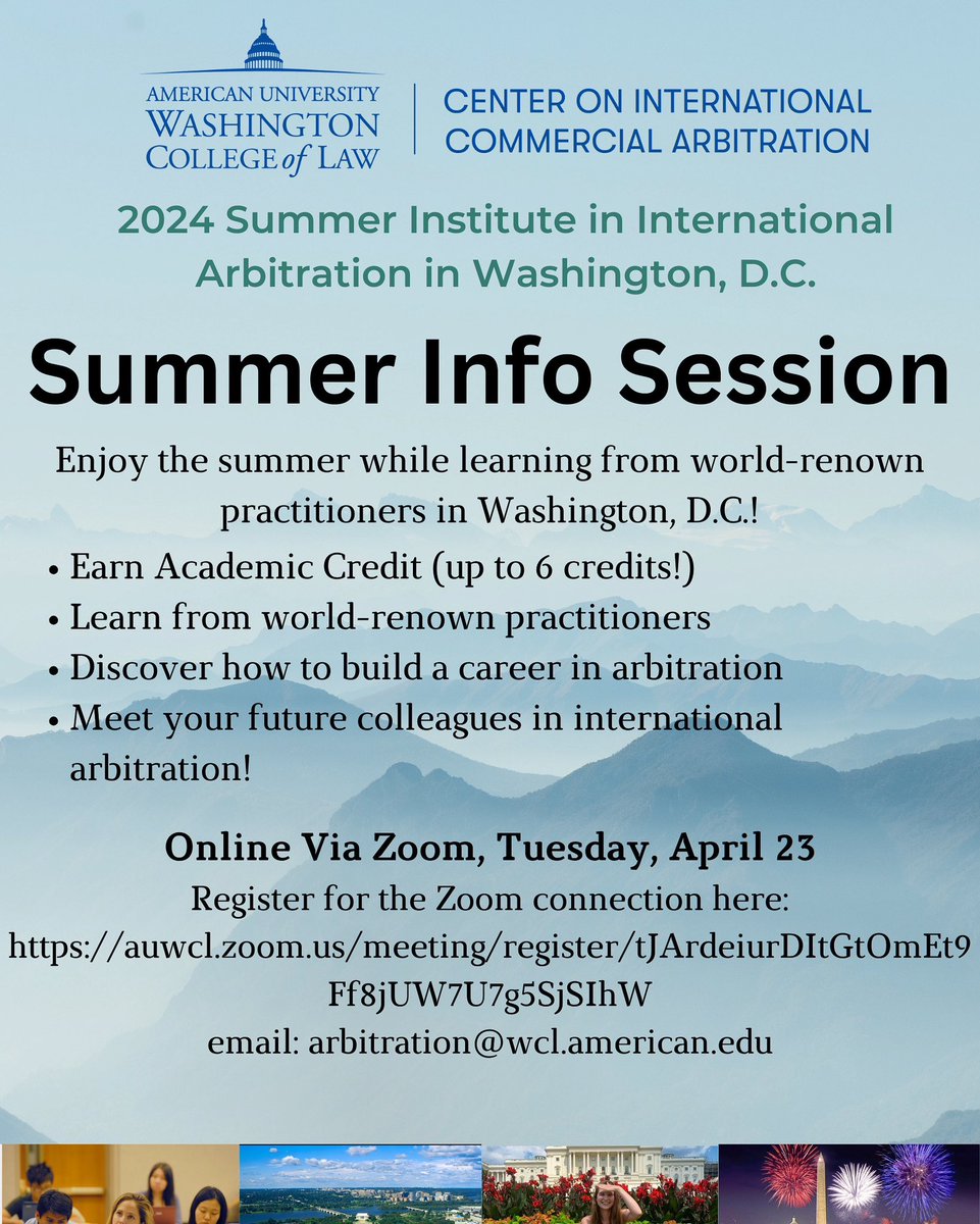 Join us this summer at AUWCL for an enriching program in international investment and commercial Arbitration!

Live Virtual Info Session 
📅 Tuesday, April 13
⏰ 12-1 pm, EST. 

Register here: lnkd.in/eUQgrXvt