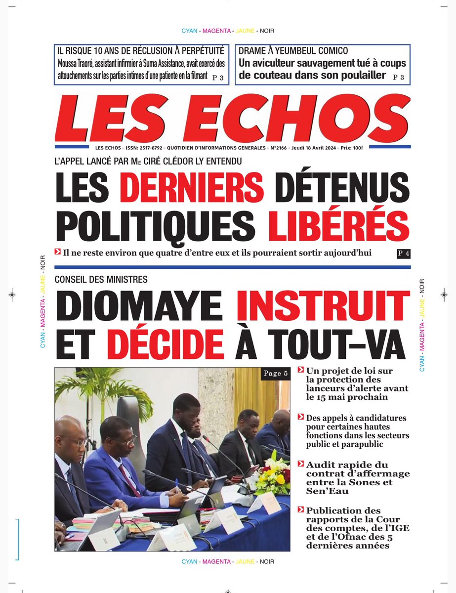 DakarPost221's tweet photo. La Une de votre quotidien Les Échos du Jeudi 18 Avril 2024
Bonne Lecture
#LesEchos
#LeGrandJournal
#JournalBuMagBi
#Senegal #Kebetu https://t.co/xnsehM7o0b