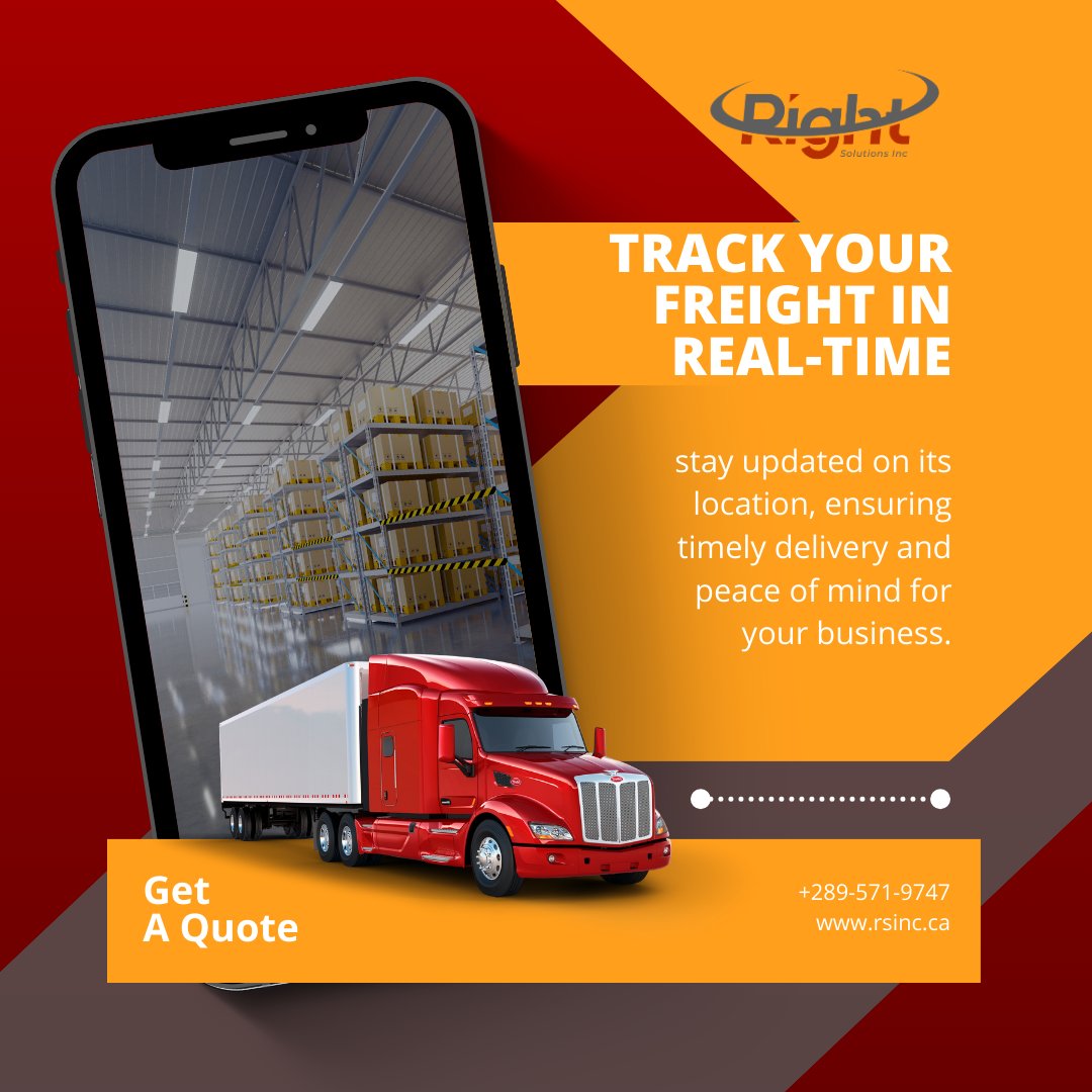 🚚✨ Stay in the loop with our real-time freight tracking! 

Visit Wesite ➡️ zurl.co/JczA
Phone: 289-571-9747
E-mail: Brokerage@rsinc.ca

#LogisticsSolutions #SupplyChainOptimization #SupplyChain #RightSolutionINC #FreightExperts #freightbroker #truckingcompany