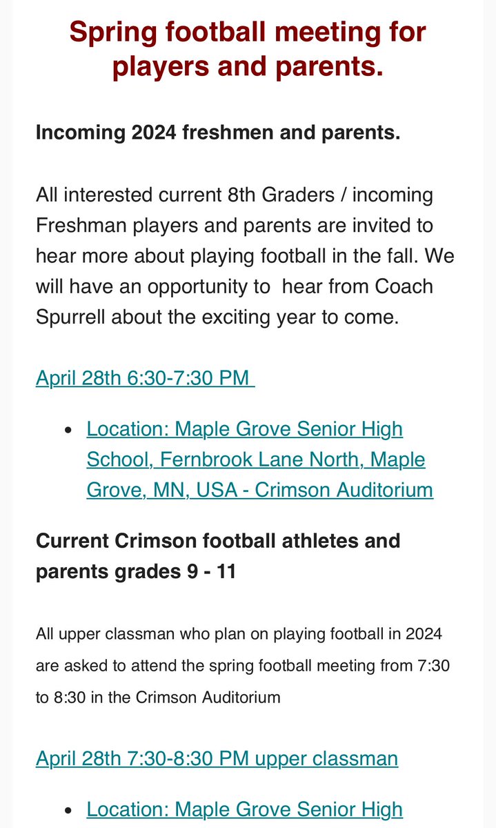 Crimsonfootball's tweet photo. Crimson Football meeting for parents and athletes for upcoming 2024 season! https://t.co/DgWZiKa9J2