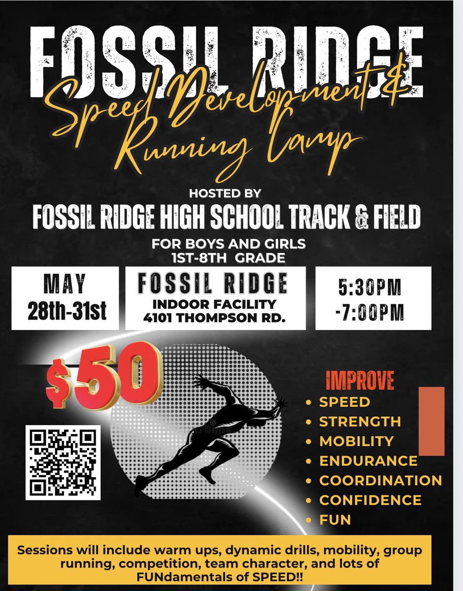 🚨 Fossil Ridge Speed Development and Running Camp 2024 🔥🔥🔥!! @ridgepanthers @KISDAthletics @FossilRidgeKISD @FRHSTrackField @VRMSGAthletics @FHLadyPanthers @VRMS_Athletics @BoysFossil