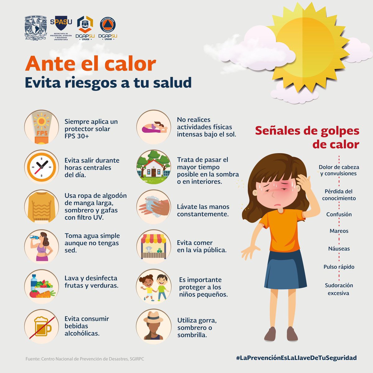 #OndaDeCalor ¡Evita un golpe de calor 🥵! Sigue estas recomendaciones y cuida tu salud. 👇