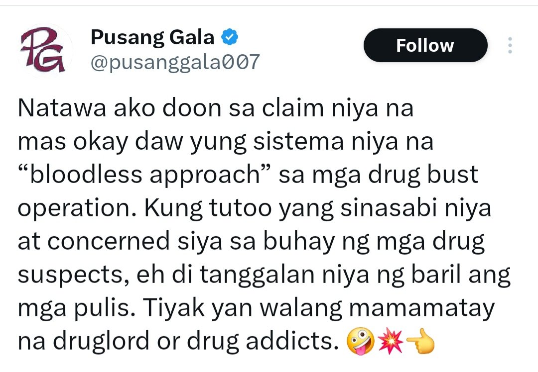 Beat these!!! 👇👇👇

Dumbest post for the day (or for the week??). 😂

Why are rhe DDS hell-bent in justifying the failed DDW of Digong and denigrate the success of PBBM drug campaign. Yet they are sooo scared of ICC. 🤣

In any case, DDS losses piling up by the day. 😂

👇👇