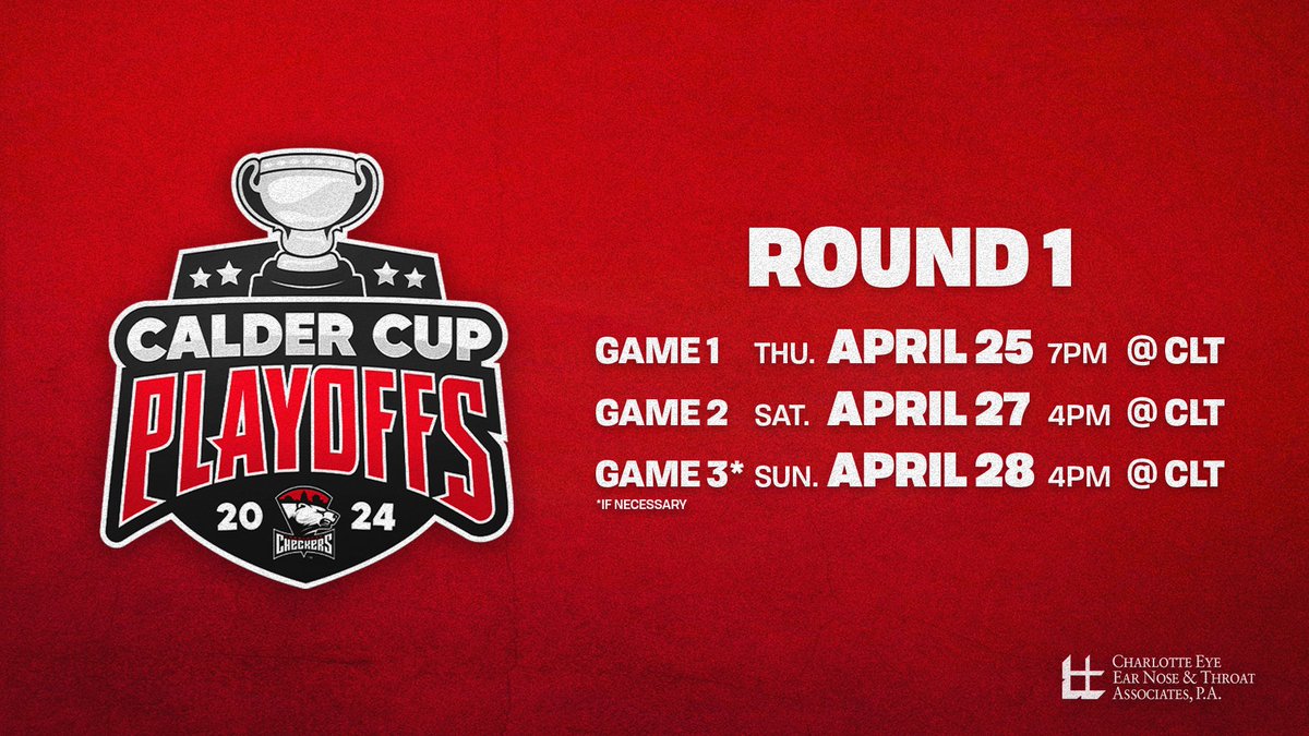 🏆PLAYOFF HOCKEY 🏆IN THE QUEEN CITY 🏆NEXT WEEK Tickets go on sale tomorrow at 10am! 🎟️ charlottecheckers.info/Playoffs-2024