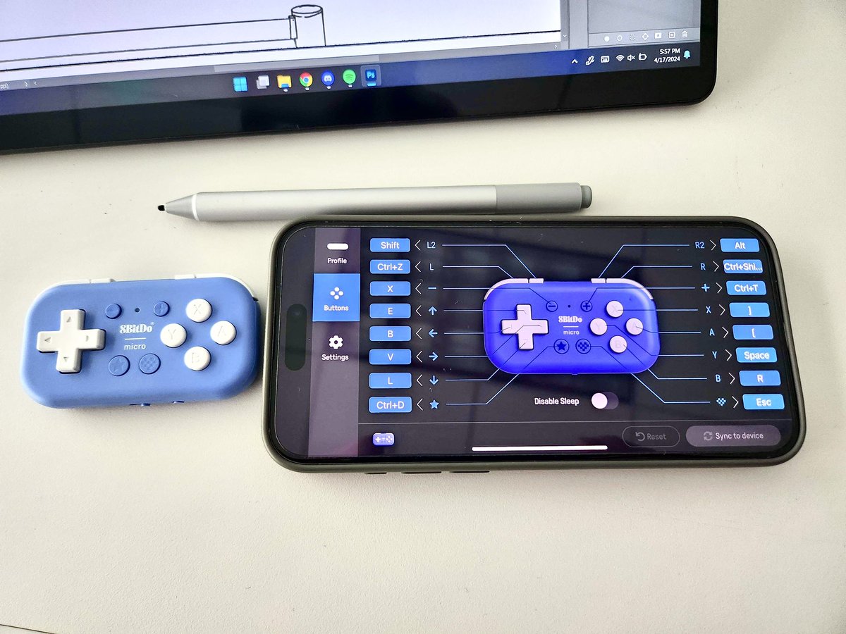 Anyone looking for an inexpensive, highly customizable bluetooth shortcut controller for art apps, get the 8BitDo Micro. This little $20 controller has native keyboard input and an app to program any of the buttons to a shortcut. Great for iPads and Surface Pros!