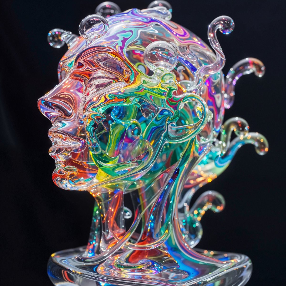 I used Midjourney v6 to create glass sculptures inspired by the effects of various substances. The results are extraordinary.

1. LSD
