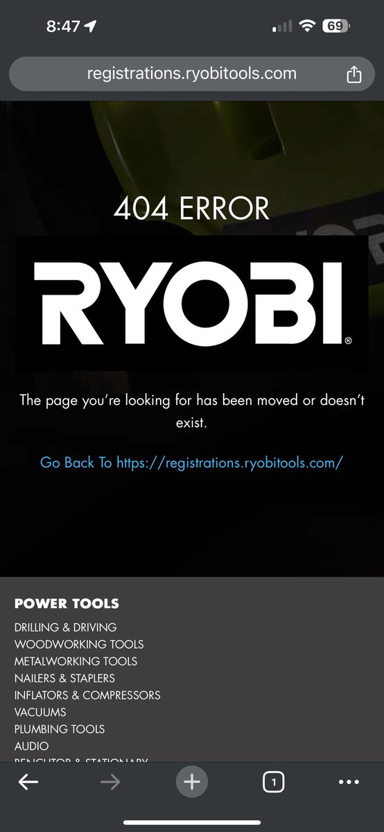 Daniel_Doyle's tweet photo. @RYOBItoolsusa  https://t.co/mJ4PVoRNUI is down, is there another page to use to register? https://t.co/ImQ8iq0bNa