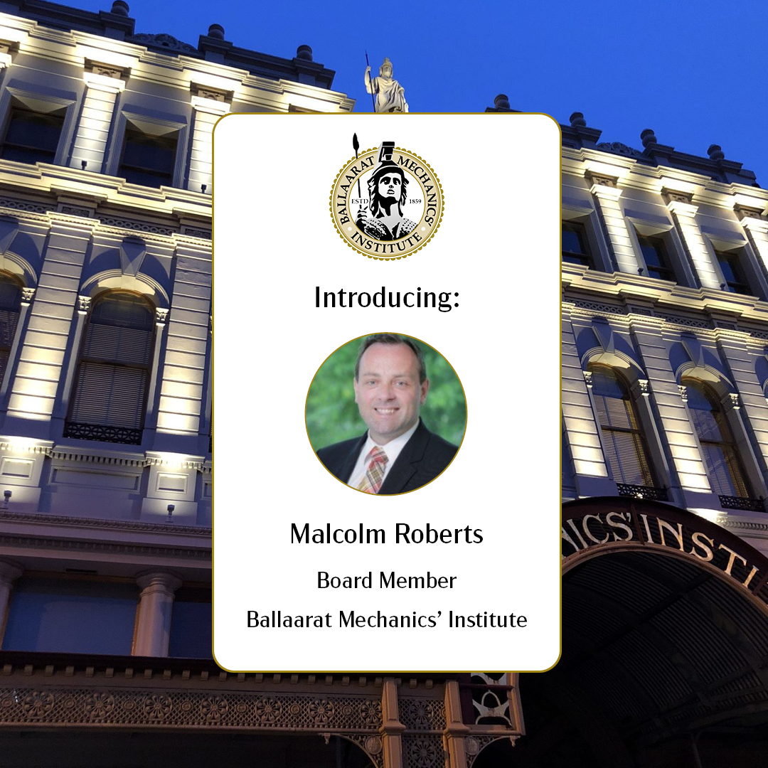 Introducing Ballaarat Mechanics' Institute Board Member, Malcolm Roberts. ballaratmi.org.au/about-us/board… #artsfoundation #alfredtonrotary #bmievents #fundraiser #70sretro #ballaratheritage