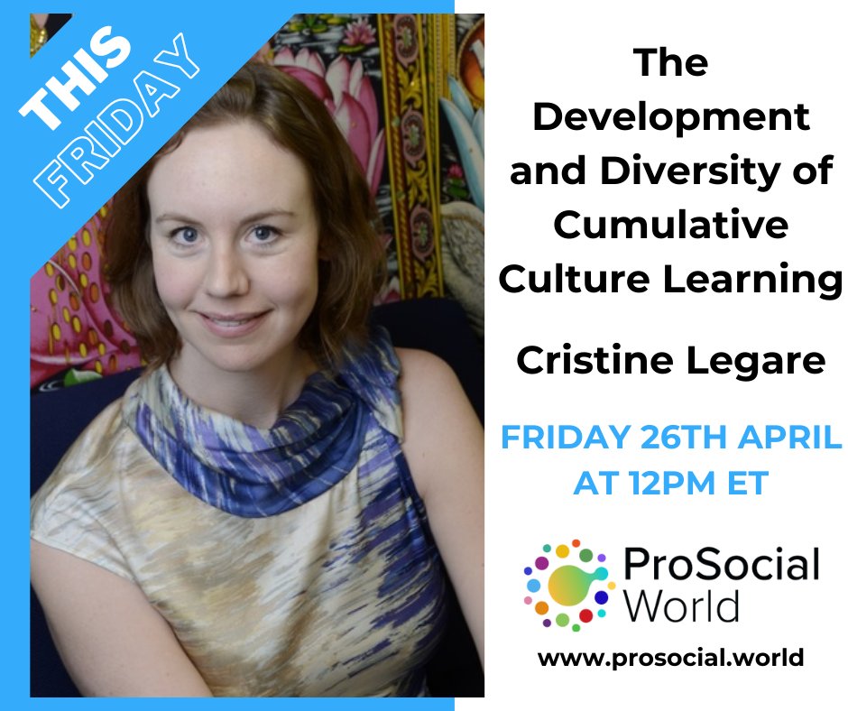 ProSocialWorld's tweet image. Join us this Friday for a FREE seminar with Dr. @CristineLegare! Explore how culture shapes children&apos;s learning. 🔗 Register now prosocial.world/events/seminar… #FreeSeminar
