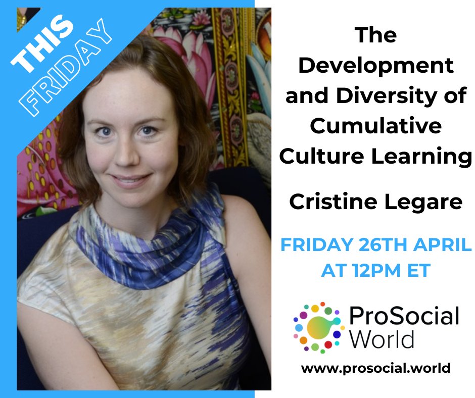 Join us this Friday for a FREE seminar with Dr. @CristineLegare! Explore how culture shapes children's learning. 🔗 Register now prosocial.world/events/seminar… #FreeSeminar