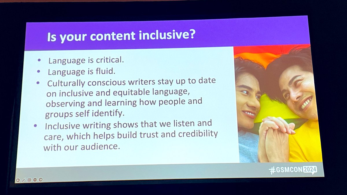 Engaging #DEI session from Jeff Selby: “Include Your Whole Audience: #Inclusive &amp; #Accessible Communications.” #GSMCON2024

Thanks for sharing <a href="/PortlandGov/">City of Portland, OR</a>’s Inclusive Writing Guide: portland.gov/officeofequity…