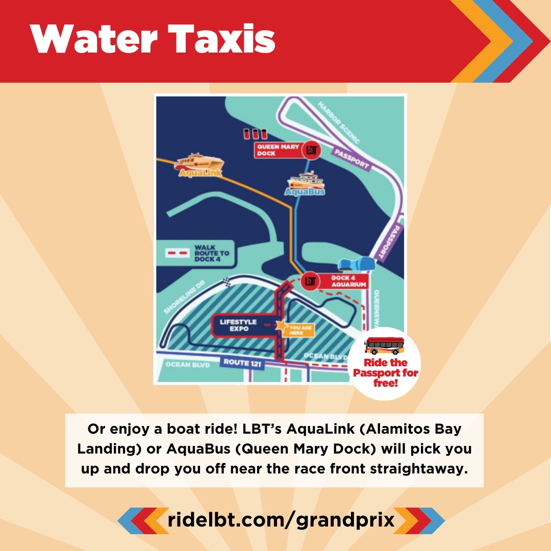 🏁 Don't Start Your Engines 🏁 

#RideLBT by land or sea to get to the Acura Grand Prix of Long Beach from April 19-April 21!
 
Be sure to plan ahead for detours.

Call our Customer Care team at 562.591.2301 or use the Trip Planner at l8r.it/HAs7 to plan your trip.