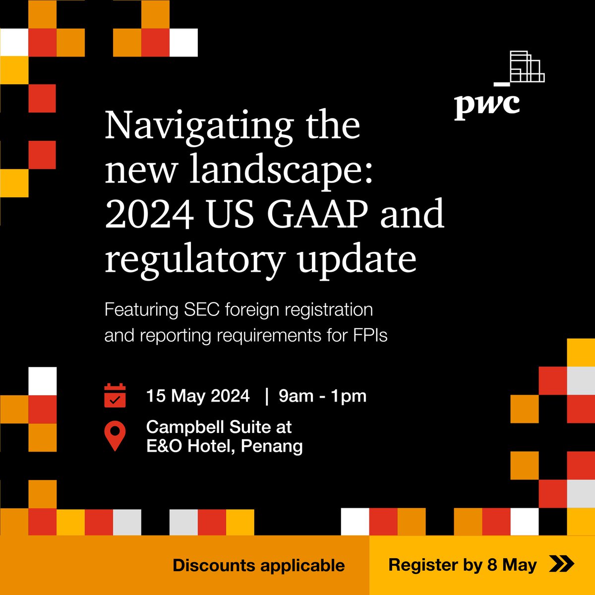 Grappling with US GAAP & SEC reporting challenges? Our workshop cuts through the noise to help you: ✅ Streamline reporting & compliance ✅ Master US GAAP & SEC regulations ✅ Keep up with ESG developments Register by 8 May to secure your spot: pwc.to/4aCbv94