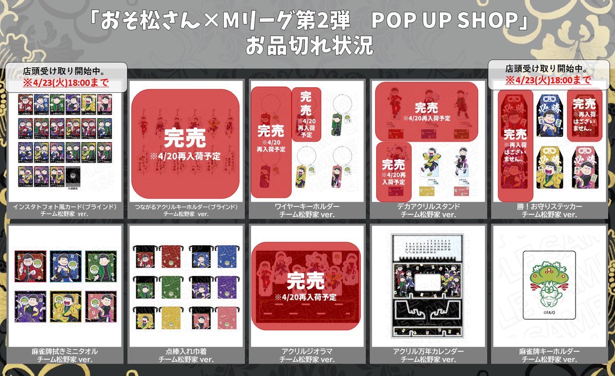 ?おそ松さん×Mリーグ? 4/18(木)現在の完売商品はこちらです。 抽選会 
