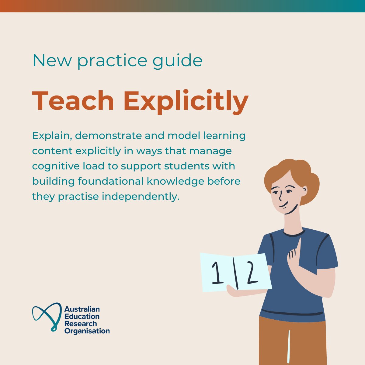 Check out our latest practice guide on explicit teaching. Teaching explicitly helps students grasp new information effectively while minimising cognitive overload. Plus, it supports them to build on their existing knowledge to gain a deeper understanding. bit.ly/3J6xZTk
