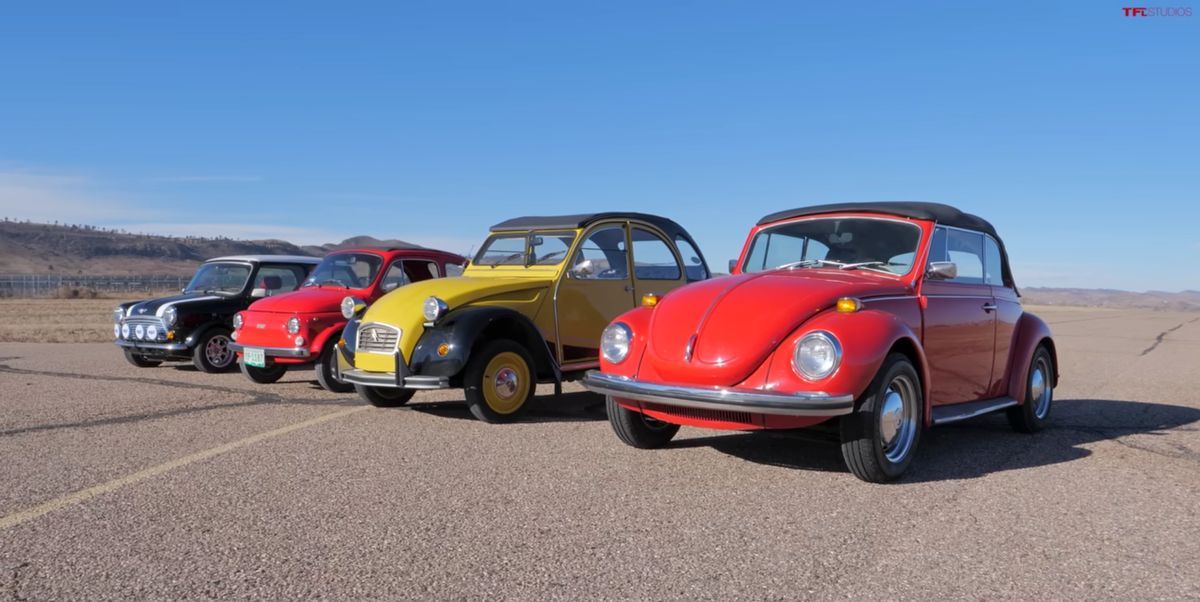 Watch a classic VW Beetle race a Mini, a 2CV, and a Fiat 500. bit.ly/445HVpL