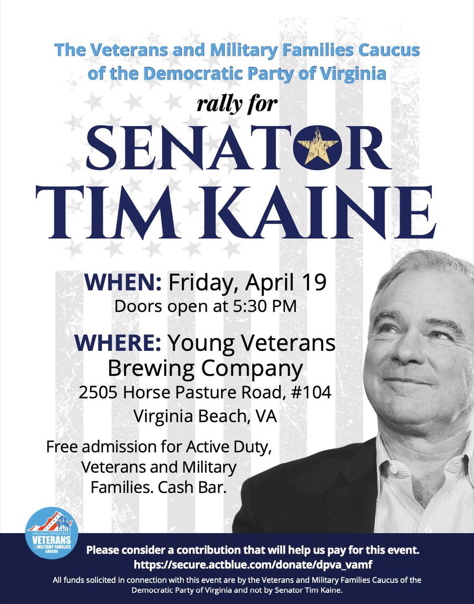 HawkDiesel1906's tweet photo. Looking forward to attending the Veterans & Military Families Caucus of the @vademocrats rally for Senator @timkaine this Friday!!! #TK4VA #VeteransForKaine https://t.co/OlLojbMBNl ๐ซก๐บ๐ธ https://t.co/sz8fJx1dcz