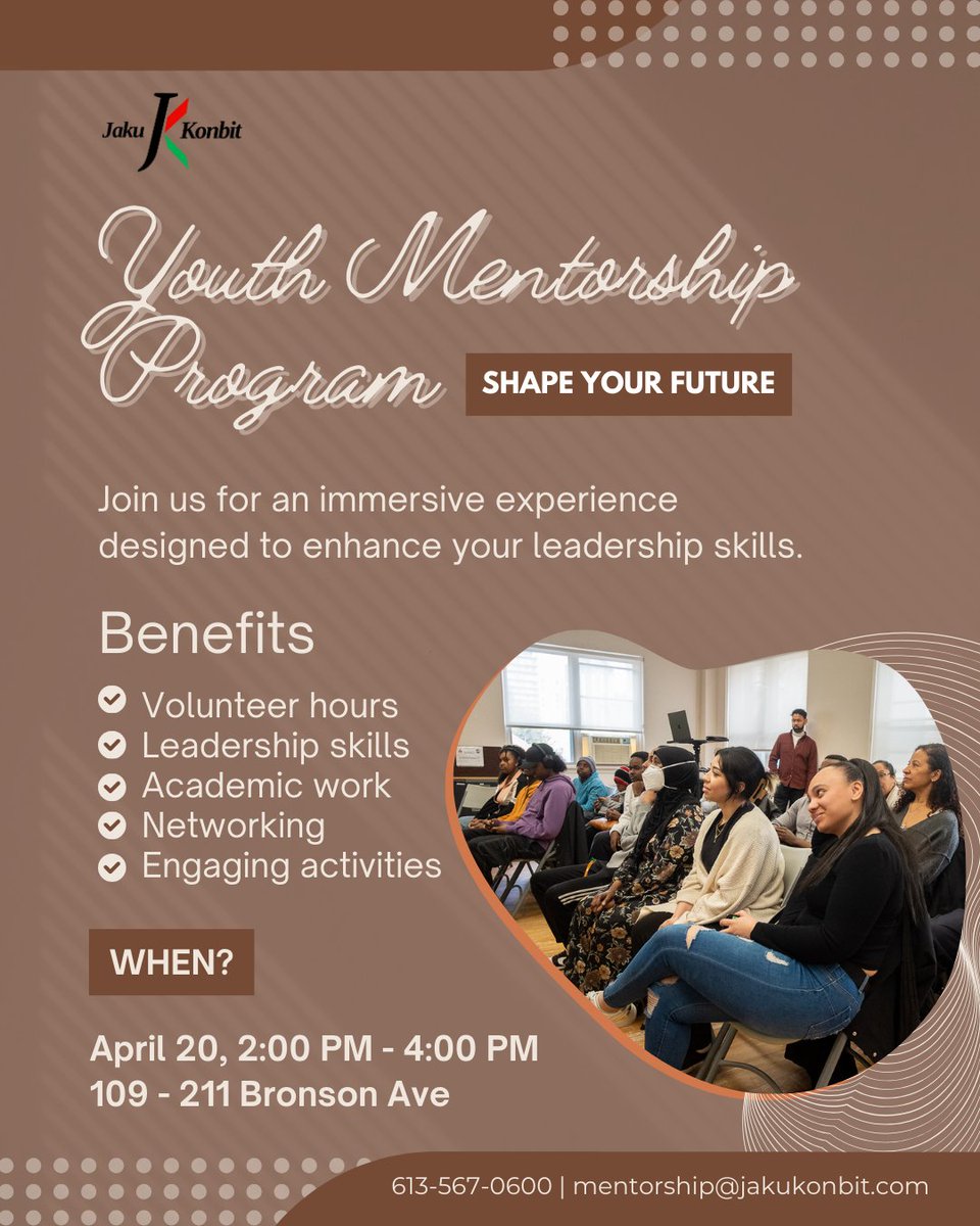 Elevate your leadership with Jaku Konbit's Youth Mentorship Program on April 20th at Bronson Avenue! Unlock volunteer hours, network with peers, and dive into exciting activities. Don't miss this chance to grow and thrive!