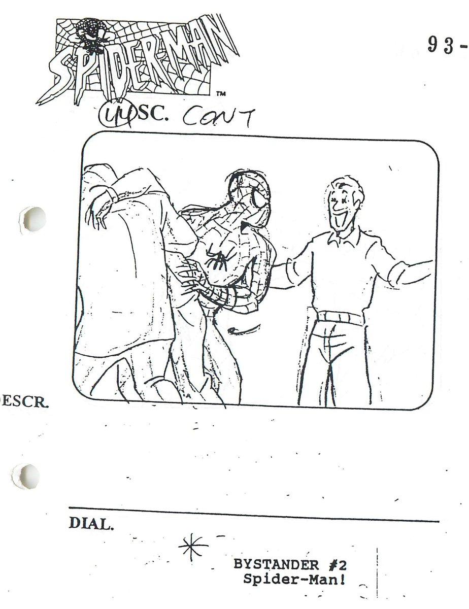 Storyboard Panels from 'DAY OF THE CHAMELEON' which I wrote. After Spidey rescues a man from a fall, a bystander shouts 'Way to go, Spider-Man!' That bystander's voice is MINE! It's the only time I voiced a character in the series! 📷