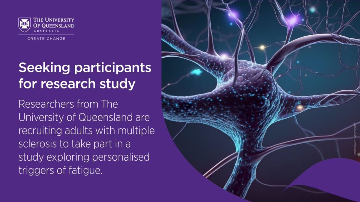 Researchers from @UQ_News are recruiting adults diagnosed with #multiplesclerosis to participate in a study exploring personalised triggers of #fatigue. Find out more here 👉 bit.ly/3U8oda8 #MS #MSresearch