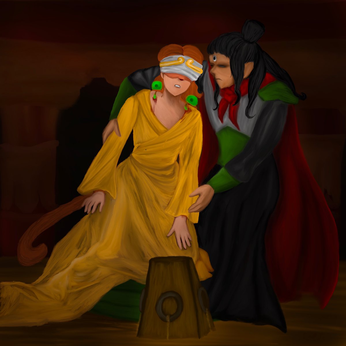 CastleFall's tweet photo. For an assignment in class we got to take inspiration from another piece of media and recreate it so I took Paul Delaroche’s The Execution of Lady Jane Grey and made it into The (Attempted) Execution of Sun Wukong #lmk #LEGOMonkieKid #legomonkiekidfanart #sunwukonglmk https://t.co/DDs46U8BRO