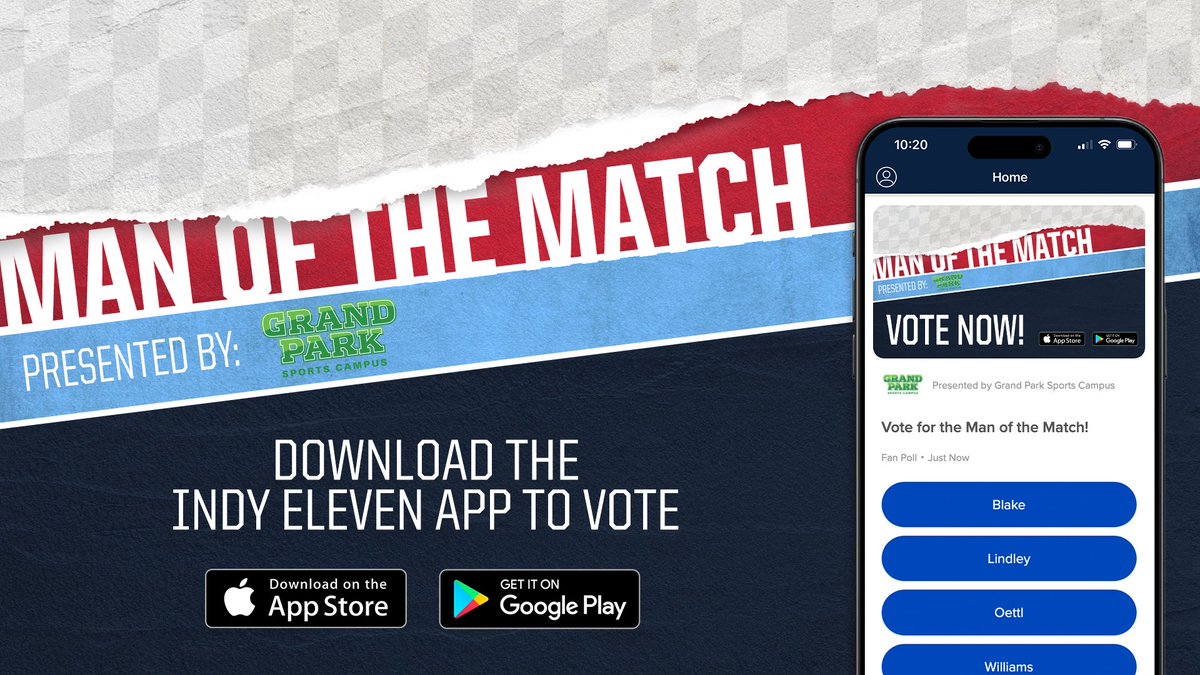 Vote for tonight's @GrandParkSports Man of the Match 📲 Download the Indy Eleven app to vote IOS: apple.co/3FPtv2k Android: bit.ly/3K5SEZ1