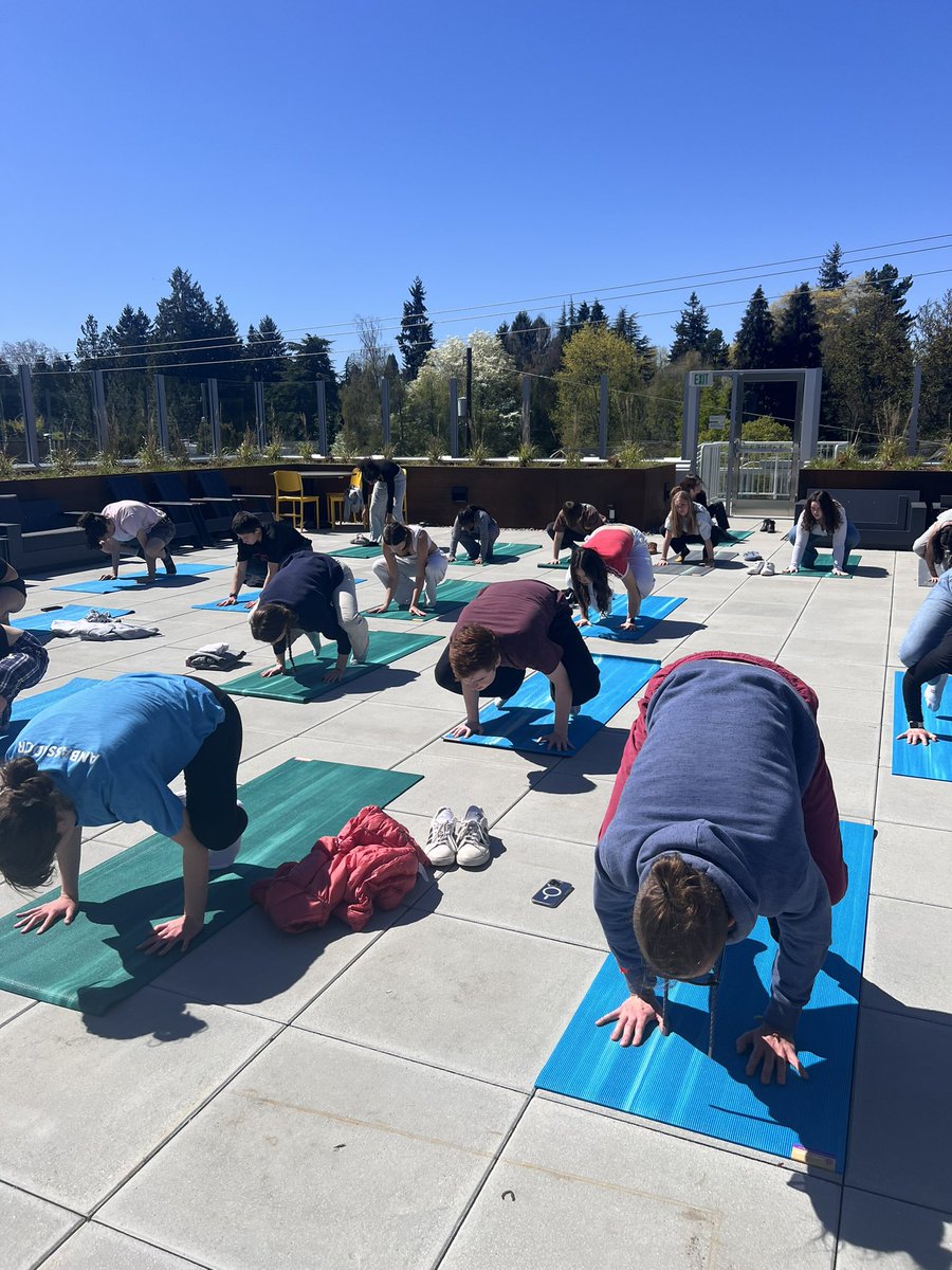 Special yoga class today for our high school students! Combined rooftop “field trip” with both classes flowing together! @uprepseattle #yoga #physed