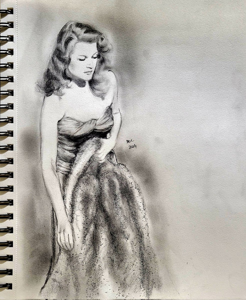 Rita Hayworth pencil sketch by DDC 2024