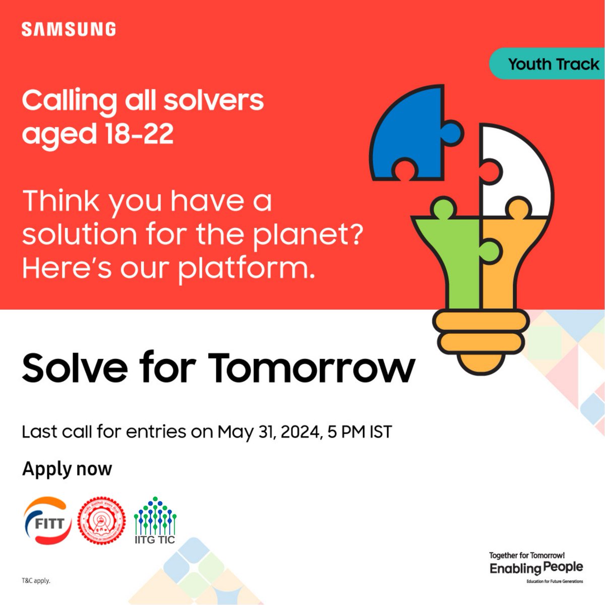 Attention Guwahati!

Set your alarm for Tomorrow's event at Conference Hall 1, IIT Guwahati

See you there at 6 pm!

Step forward, apply, and let's work together towards a more sustainable future.

#SFT_India_2024 , #solvefortomorrow, #enablingpeople