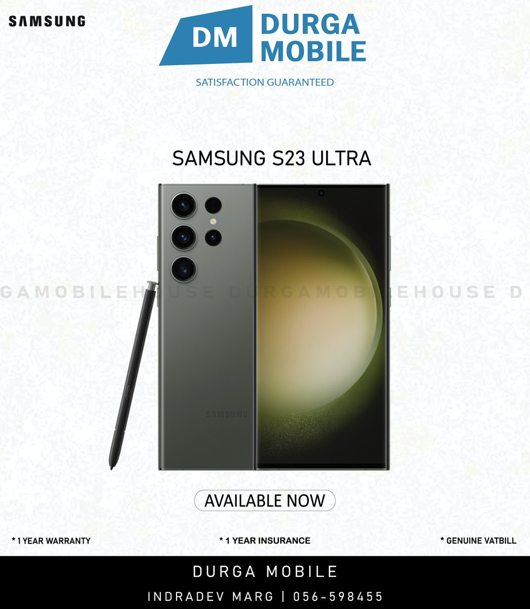 SAMSUNG S23 ULTRA | AVAILABLE NOW
📍INDRADEV MARG
📞056-598455
🚚 DELIVERY ALL OVER NEPAL
💭 VISIT OUR SHOWROOM FOR MORE INFORMATION

SOCIAL MEDIA :
facebook.com/durgamobilehou…
instagram.com/durgamobilehou…
twitter.com/imdurgamobile
.
.
#Samsung  #samsungs23ultra #durgamobilehouse