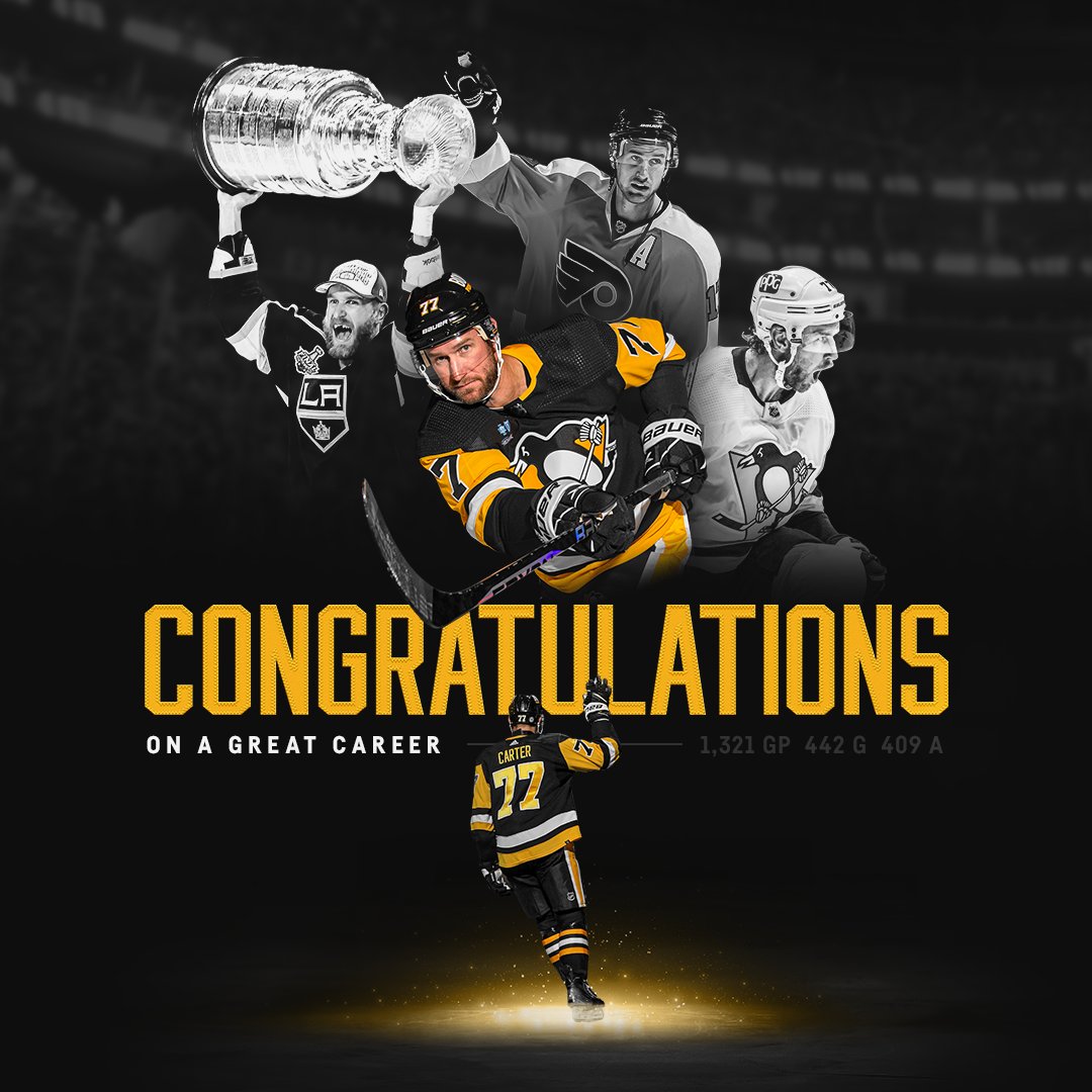 penguins's tweet photo. A long and illustrious @NHL career for Jeff Carter 👏

We've been privileged to be a part of it. Congratulations on your well-deserved retirement, @JeffCarter_77. https://t.co/AKghBIw5rO