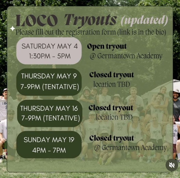 loco_ultimate's tweet photo. Tryout season is upon us! Check out our pinned post for the tryout form and check the schedule below. Be sure to follow us here and on IG, dm if you have questions https://t.co/sBGKv6420F