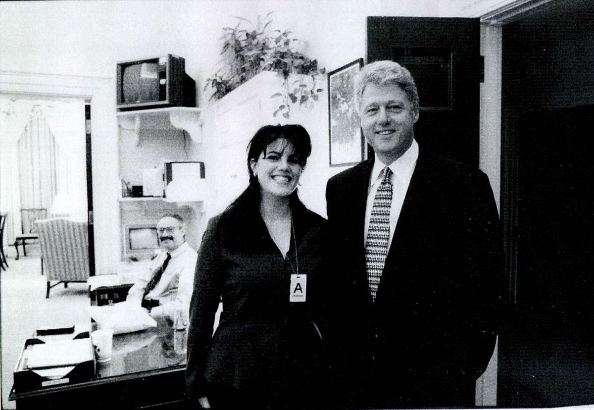 Y'all Democrats wanna bash Trump with sexual accusations. 
You turds overlook your sitting president at the time, Bill Clinton, at the very least, getting his knob shined by Monica Lewinsky.

His affair with her lasted 1.6 years.