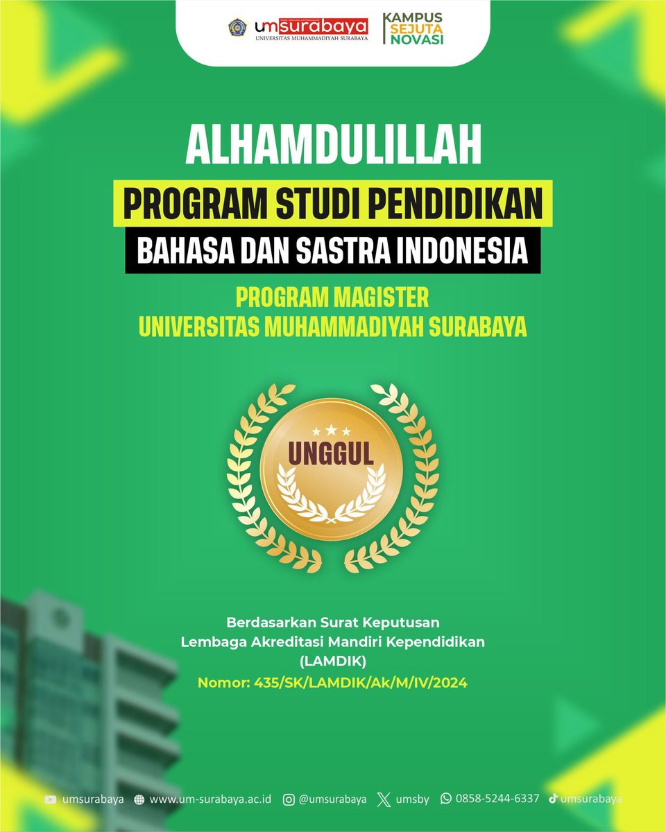 Bangga! Program Studi Pendidikan Bahasa dan Sastra Indonesia Program Magister Raih Akreditasi Unggul🔥🔥 #umsby #programmagister #bahasaindonesiaumsby #kampusjatim