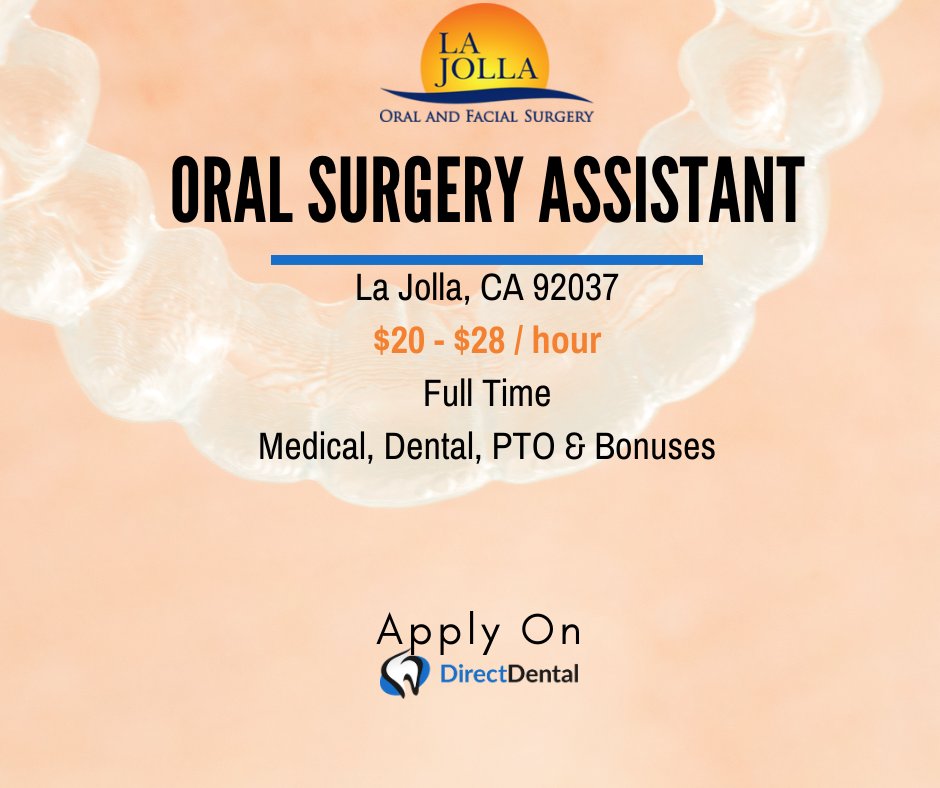 Our Oral and Maxillofacial Surgical practice is looking for an Oral Surgery Assistant to join our team!
Apply- directdental.com/jobs/740901&ut…
#directdental #dentalassistant #DA #RDA #RDAEF #RDAEF2 #CDA #dentalextern #DAexpandedfunctions #EDDA #DAEF #dentalsterilizationtech #oral