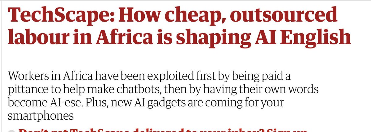 ChatGPT overuses certain words, notably 'delve' Why? Turns out it was trained by RLHF workers from Africa In Nigeria, “delve” is much more frequently used in business English than in England or the US. So we are ending up with an AI system that writes slightly like an African